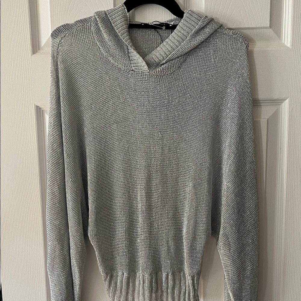 Zara Metallic Gray Cowl Neck Sweater